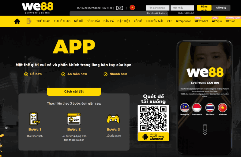 đăng nhập We88 trên app