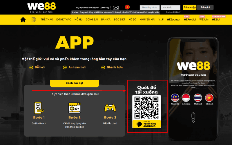 quét mã tải app We88